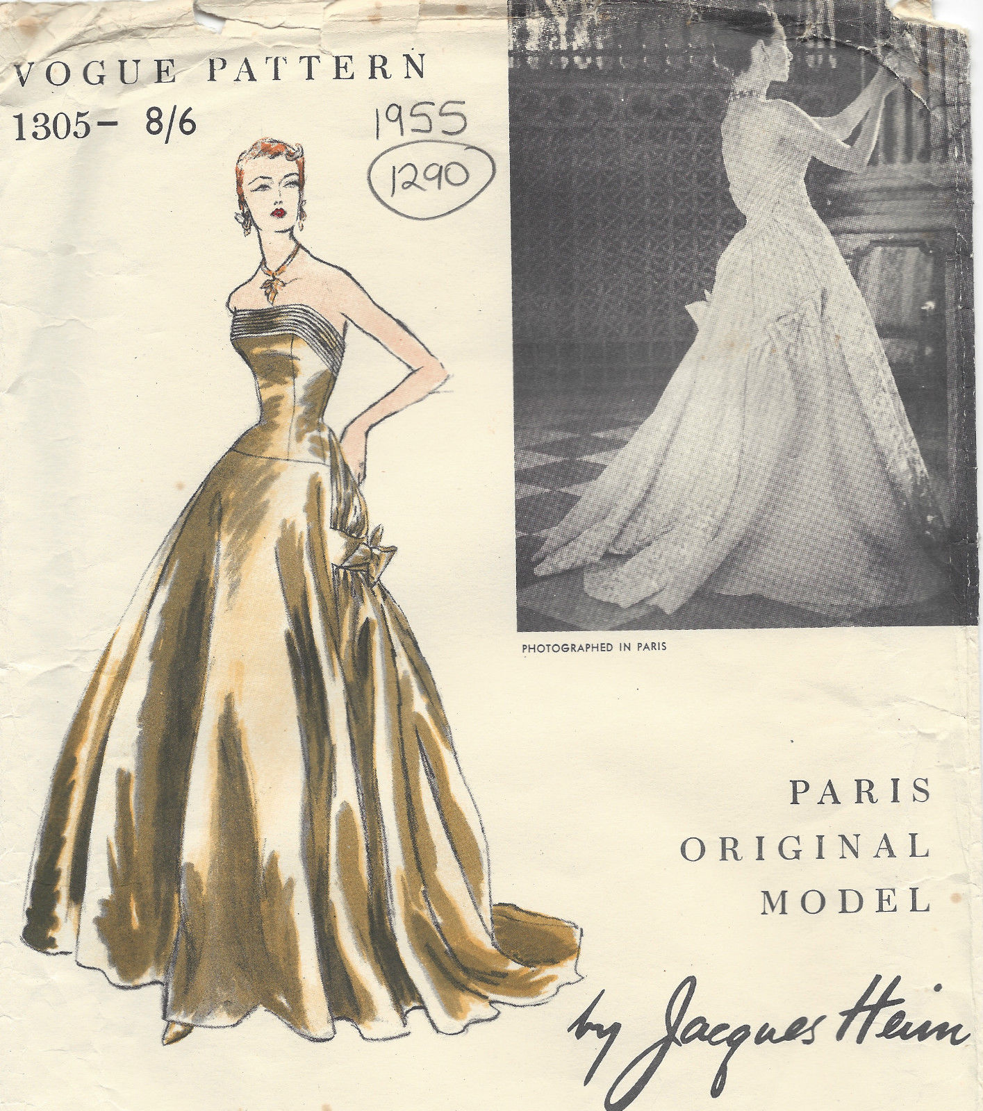 1955 Vintage VOGUE Sewing Pattern B34 DRESS EVENING GOWN (1290) By