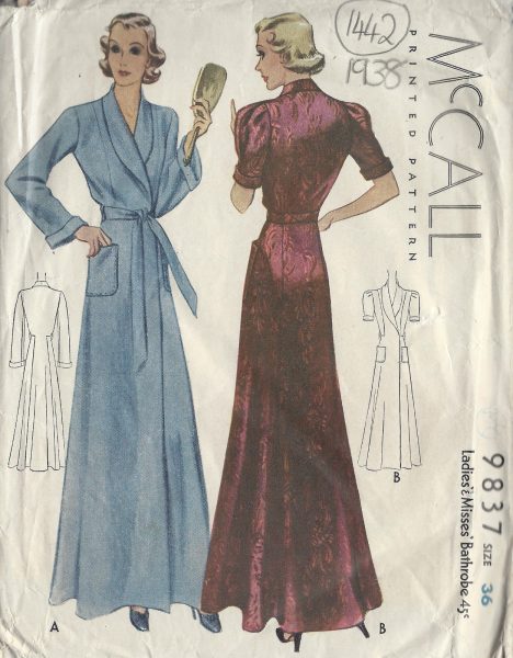 1938 Vintage Sewing Pattern B36″ BATHROBE DRESSING GOWN (1442R) by McCall  9837 - The Vintage Pattern Shop