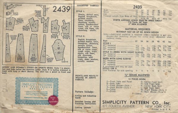 1930s-Vintage-Sewing-Pattern-B34-DRESS-1439-261941886689-2