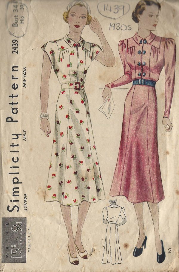 1930s-Vintage-Sewing-Pattern-B34-DRESS-1439-261941886689