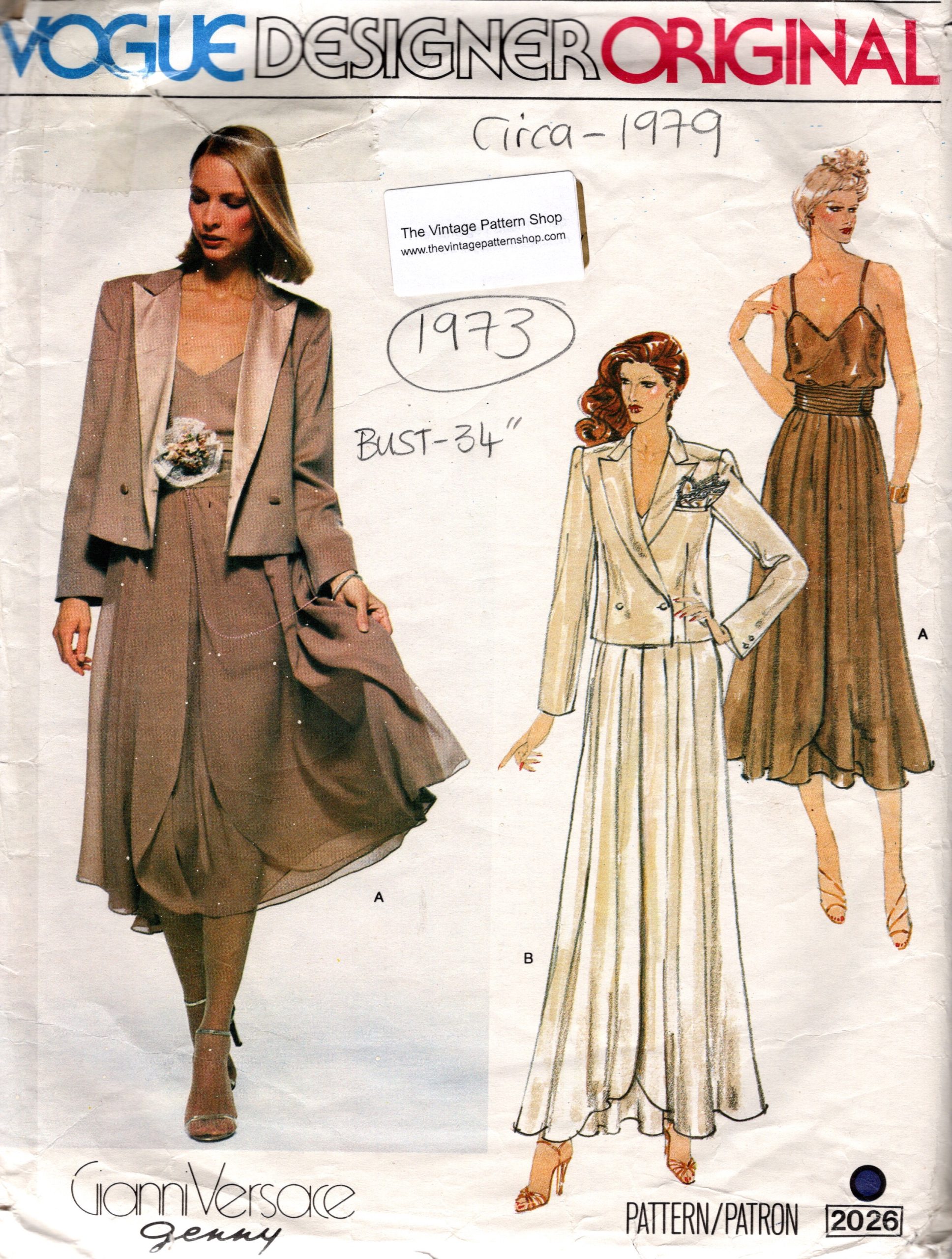 1979 Vintage VOGUE Sewing Pattern BUST: 34 Jacket, Camisole Top & Skirt  (1973) Gianni Versace VOGUE 2026