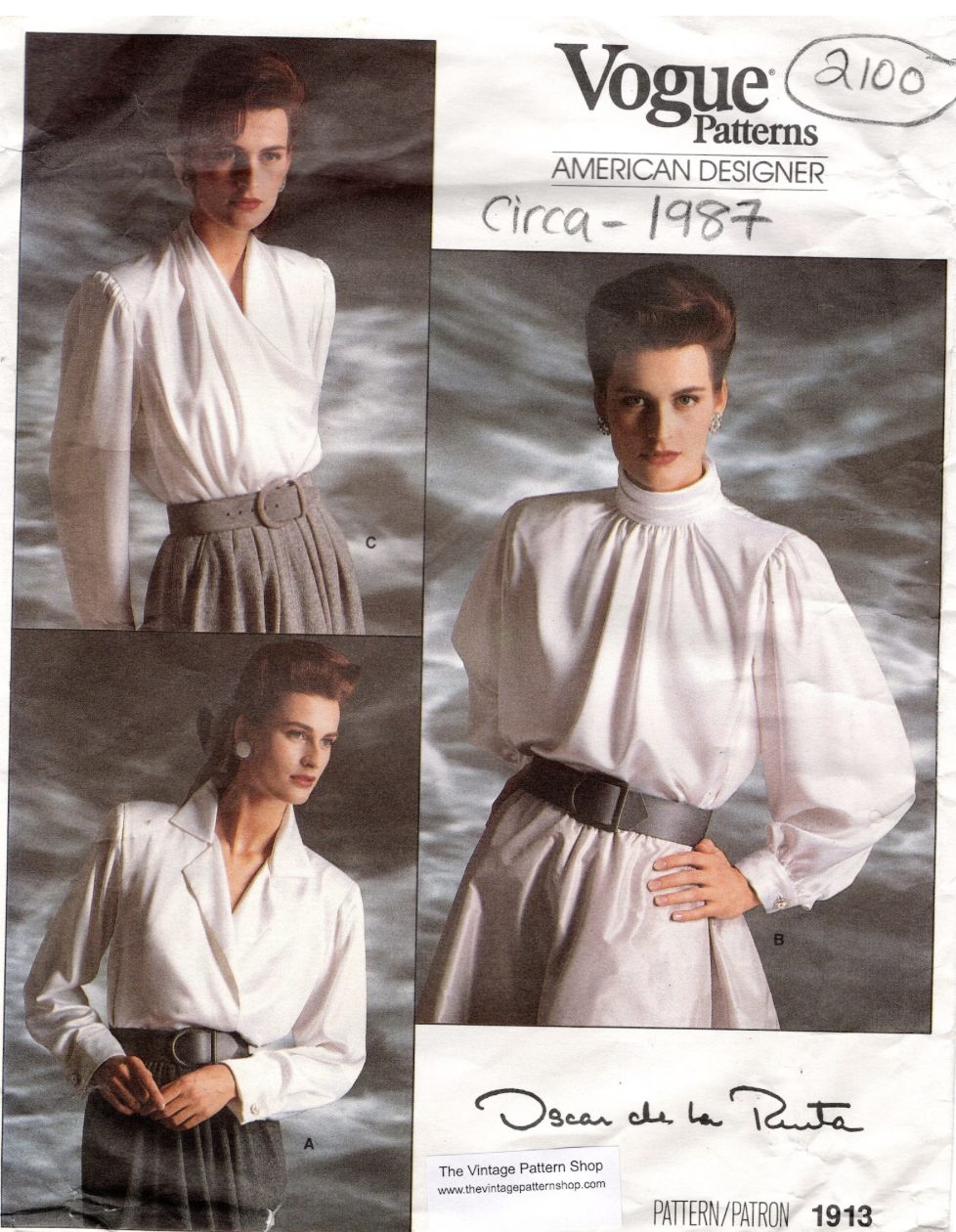 1987 Vintage VOGUE Sewing Pattern B34-36-38" BLOUSE (2100) By Oscar De ...