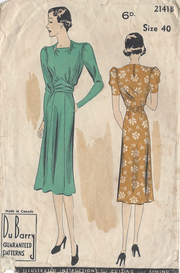 1930s-Vintage-Sewing-Pattern-B40-DRESS-R723-By-Du-Barry-251174615730