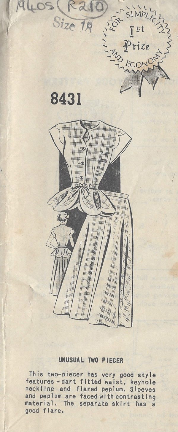 1940s-Vintage-Sewing-Pattern-TWO-PIECE-DRESS-B36-R210-251164503940