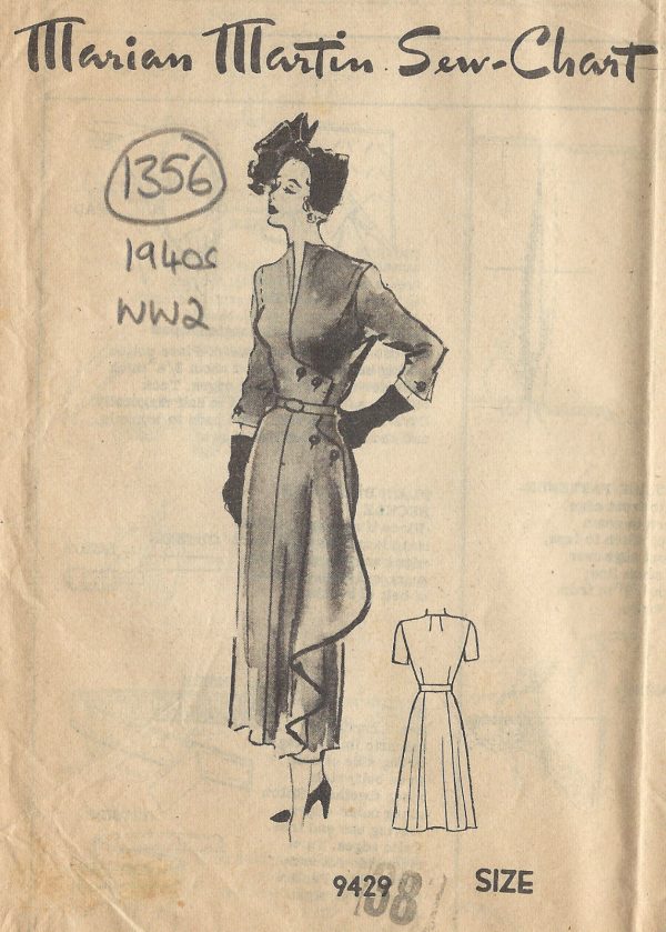 1940s-WW2-Vintage-Sewing-Pattern-B38-DRESS-1356-By-MARIAN-MARTIN-251728577130