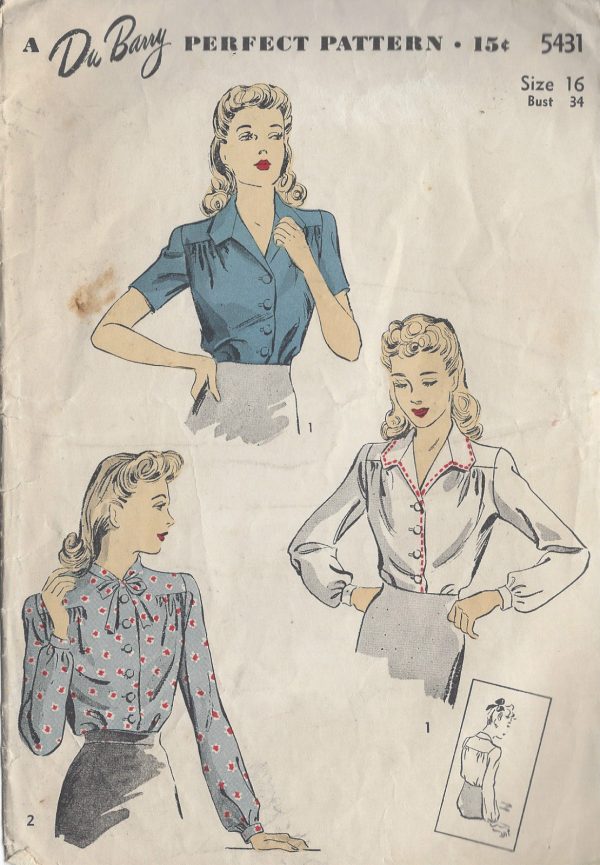 1942-Vintage-Sewing-Pattern-BLOUSE-B34-R666-By-Du-Barry-251178211880