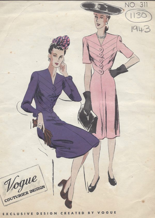 1943-WW2-Vintage-VOGUE-Sewing-Pattern-B30-DRESS-1130-261308348180