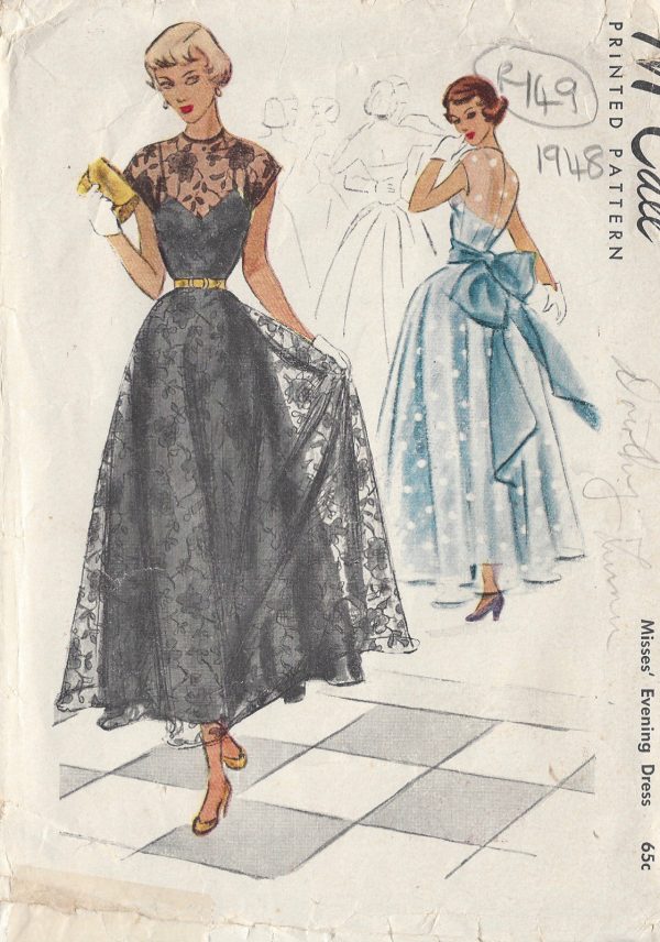 1948-Vintage-Sewing-Pattern-B32-EVENING-DRESS-R149-251144392190