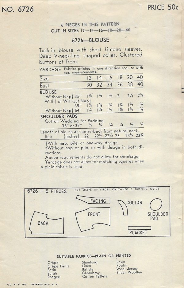 1950-Vintage-VOGUE-Sewing-Pattern-B34-BLOUSE-1536-252119917980-2