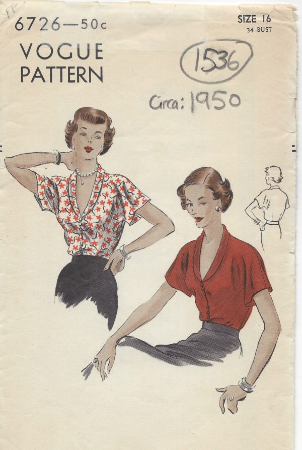 1950-Vintage-VOGUE-Sewing-Pattern-B34-BLOUSE-1536-252119917980