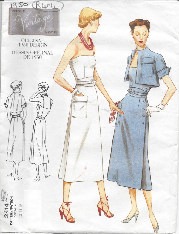 1950-Vintage-VOGUE-Sewing-Pattern-DRESS-BOLERO-B34-36-38-R404-251142615510