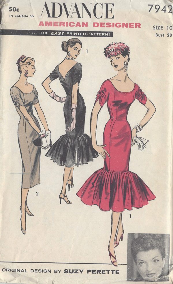 1950s-Vintage-Sewing-Pattern-B28-DRESS-R852-By-Suzy-Perette-261163869730