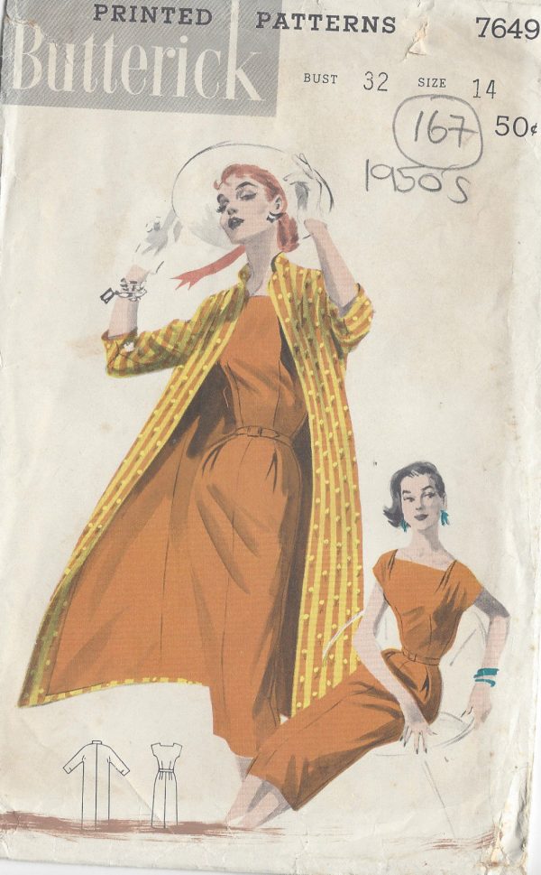 1950s-Vintage-Sewing-Pattern-DRESS-COAT-B32-167-251146774970