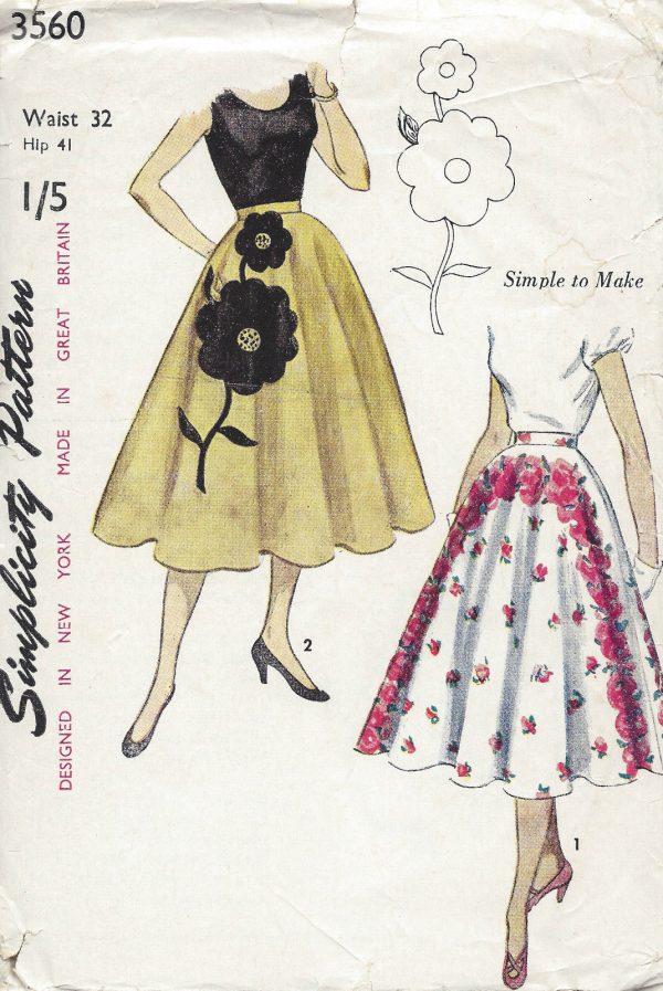 1951-Vintage-Sewing-Pattern-W32-SKIRT-with-TRANSFER-1249-261485597680