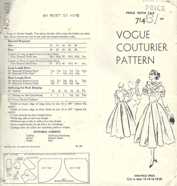 1951-Vintage-VOGUE-Sewing-Pattern-B30-DRESS-1428R-261895332970-2