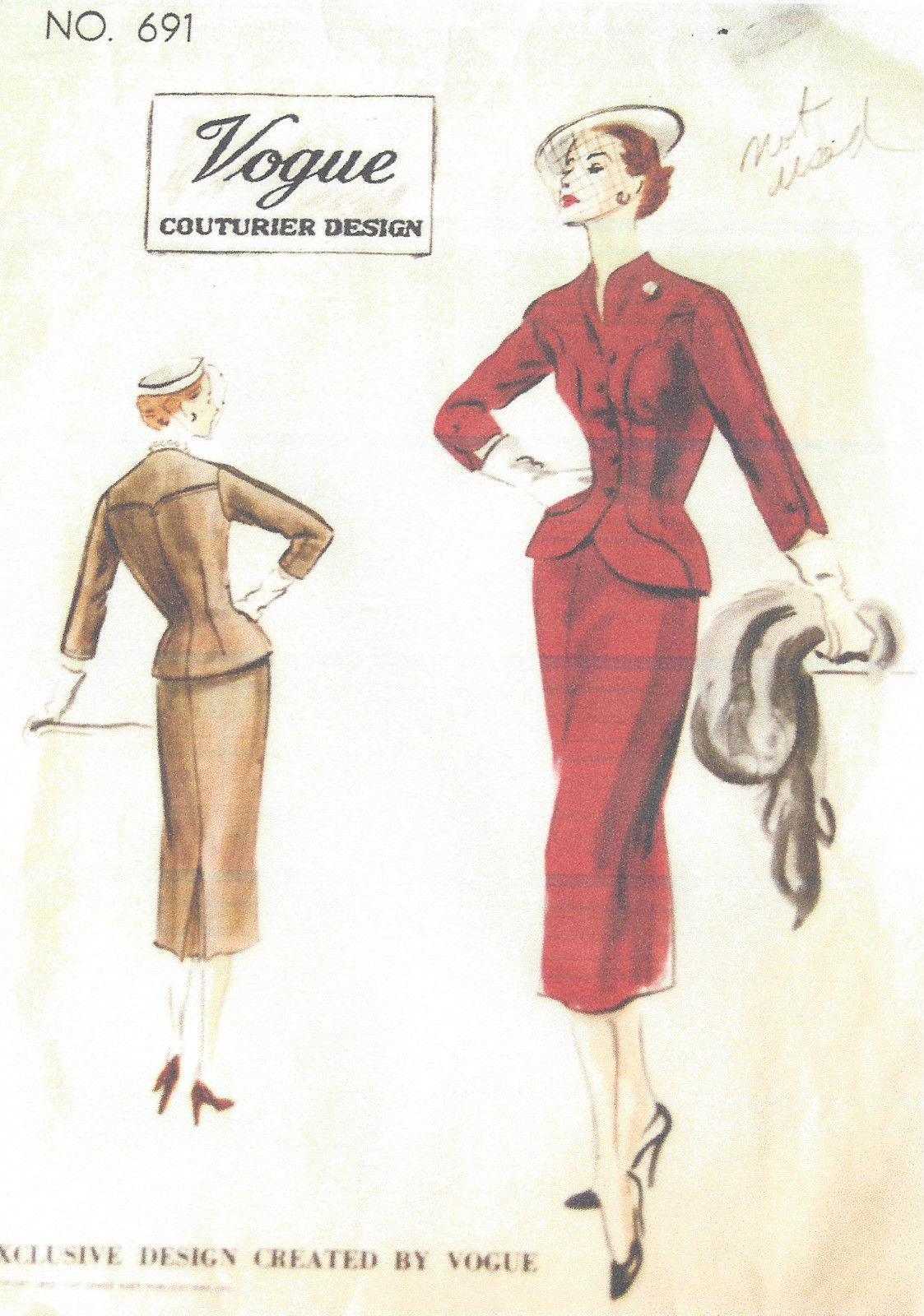 1940s Vintage VOGUE Sewing Pattern B36" SUIT-JACKET & SKIRT & STOLE R375 