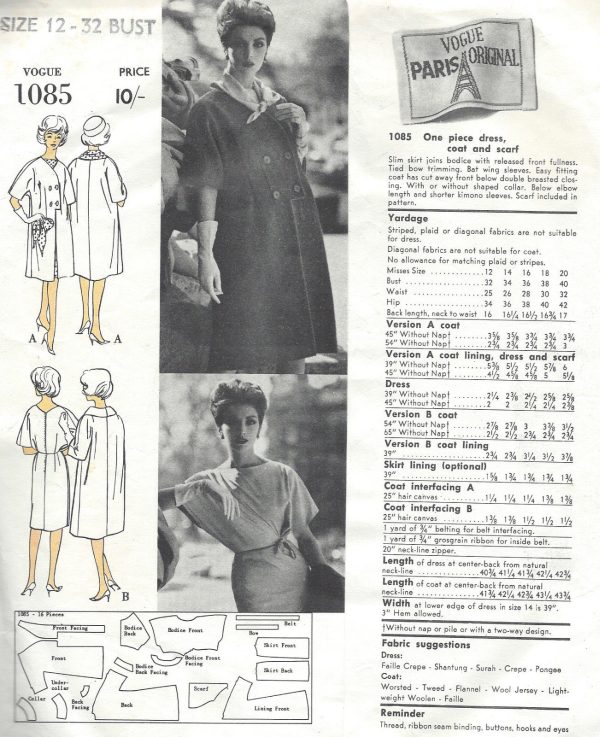1961-Vintage-VOGUE-Sewing-Pattern-B32-DRESS-COAT-SCARF-1388-By-Gres-251819723130-2