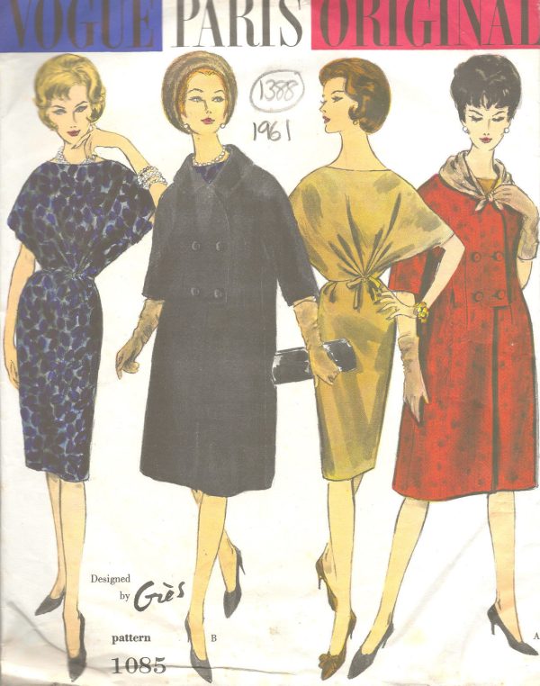 1961-Vintage-VOGUE-Sewing-Pattern-B32-DRESS-COAT-SCARF-1388-By-Gres-251819723130