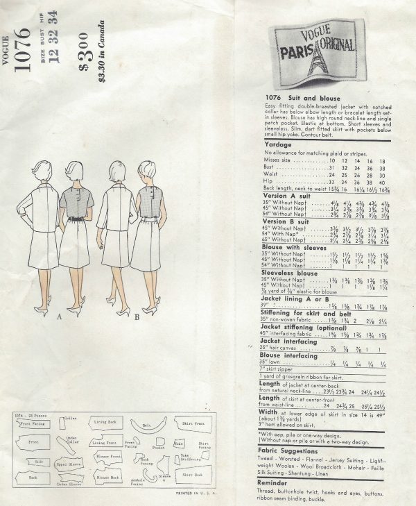 1961-Vintage-VOGUE-Sewing-Pattern-B32-SKIRT-JACKET-BLOUSE-1494R-Christian-Dior-252081994830-2