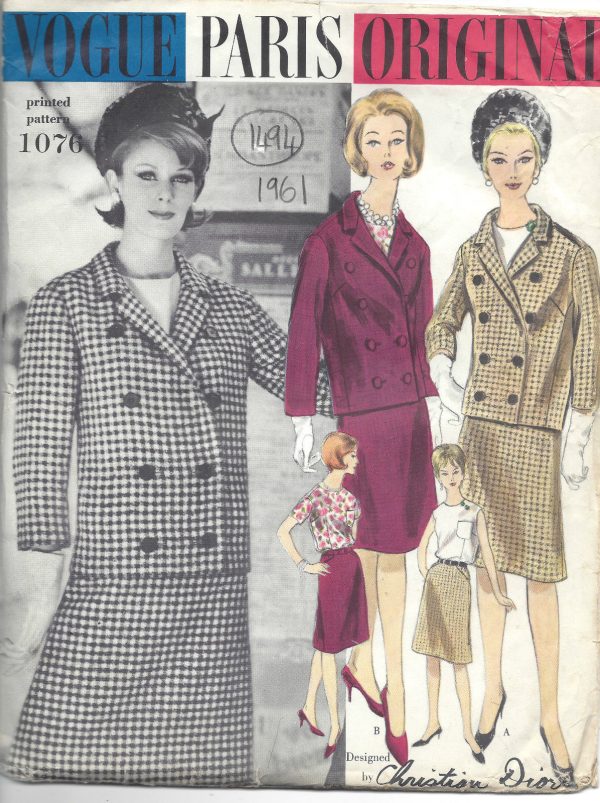 1961-Vintage-VOGUE-Sewing-Pattern-B32-SKIRT-JACKET-BLOUSE-1494R-Christian-Dior-252081994830