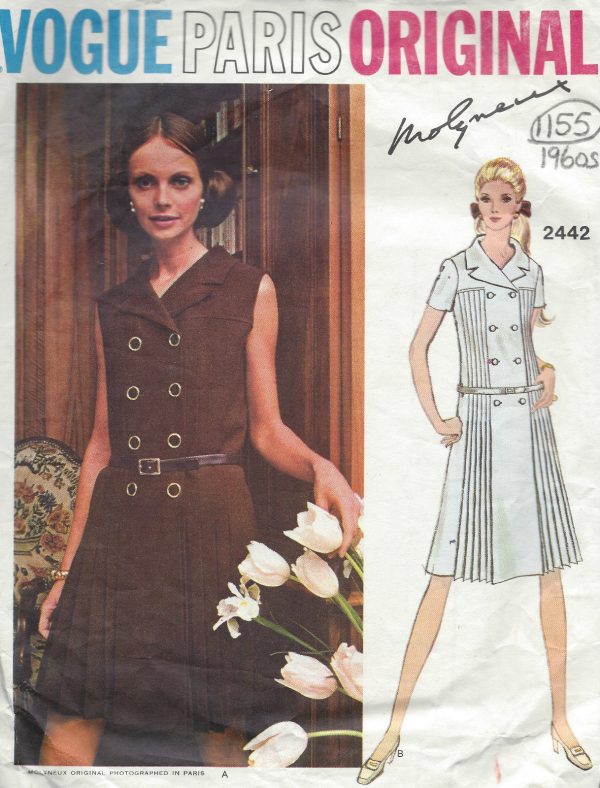 1970-Vintage-VOGUE-Sewing-Pattern-DRESS-B38-1155-By-Molyneux-261405335790