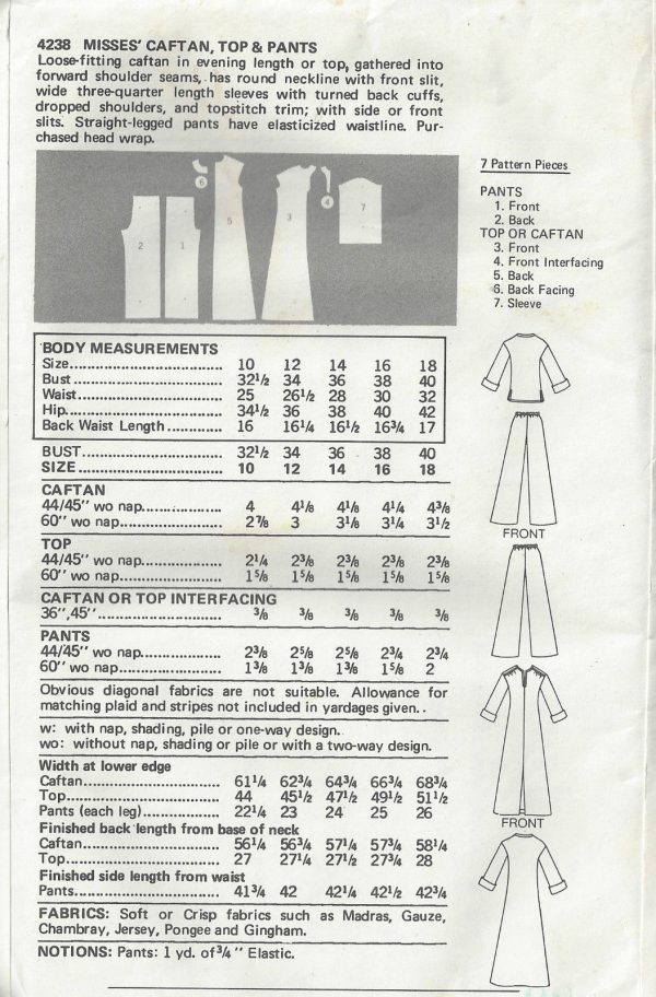 1970s-Vintage-Sewing-Pattern-B36-CAFTAN-TOP-PANTS-R1600-252335431740-2