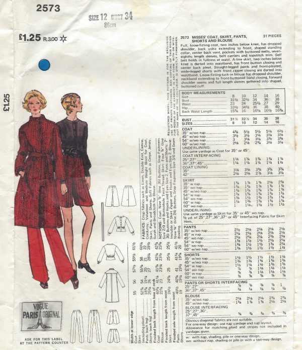 1971-Vintage-VOGUE-Sewing-Pattern-B34-COAT-SKIRT-PANTS-BLOUSE-R1343-NINA-RICCI-262507266990-4