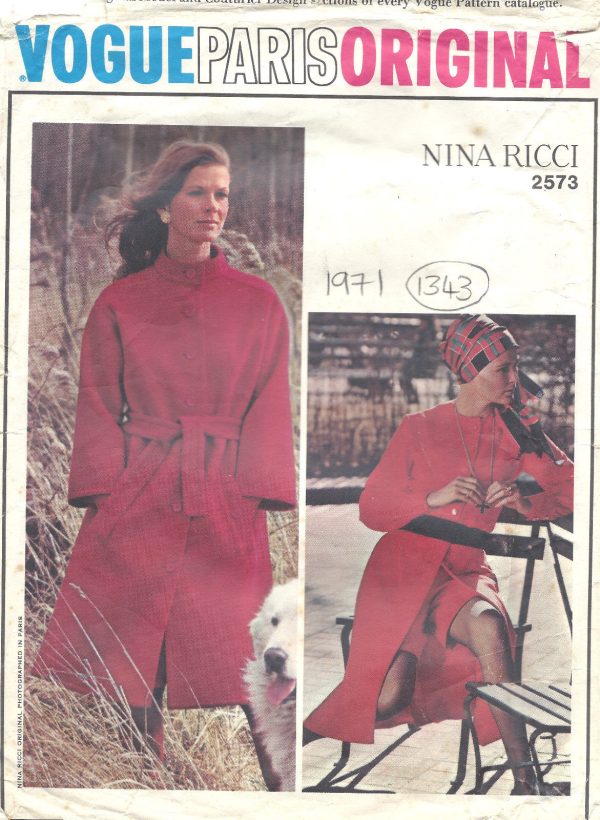 1971-Vintage-VOGUE-Sewing-Pattern-B34-COAT-SKIRT-PANTS-BLOUSE-R1343-NINA-RICCI-262507266990