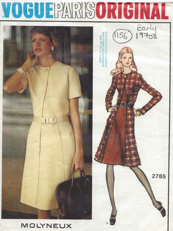 1972-Vintage-VOGUE-Sewing-Pattern-DRESS-B32-12-1156-By-Molyneux-261405337590