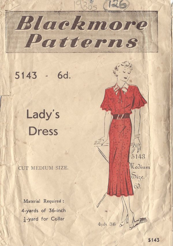 1930s-Vintage-Sewing-Pattern-DRESS-B36-126-261906566341