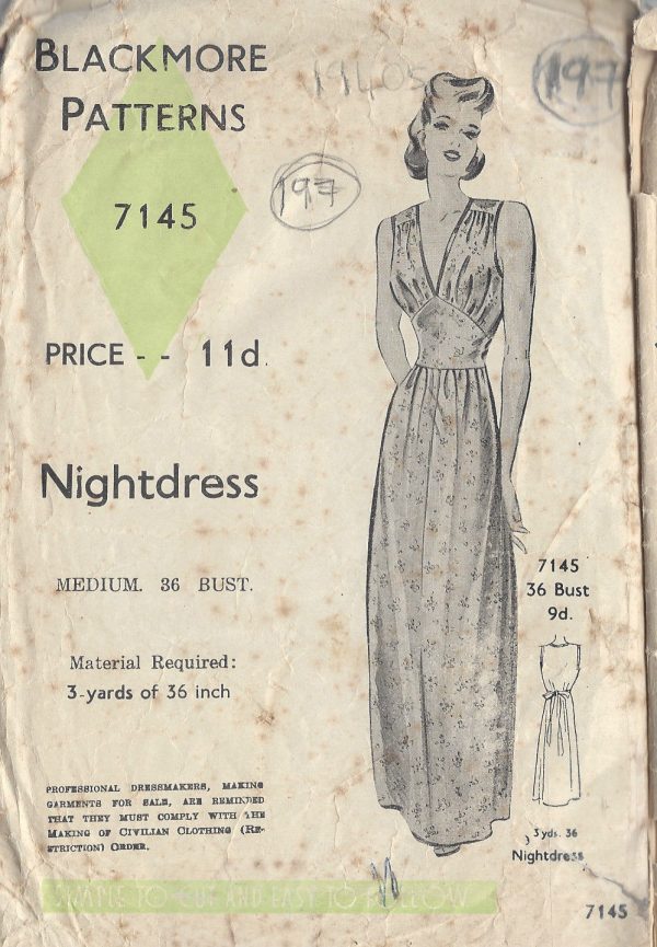 1940s-Vintage-Sewing-Pattern-B36-NIGHTDRESS-197-251146696001
