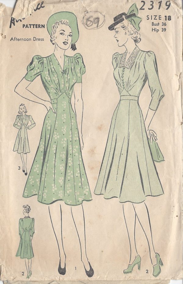 1940s Vintage Sewing Pattern DRESS B36" (69) The Vintage Pattern Shop