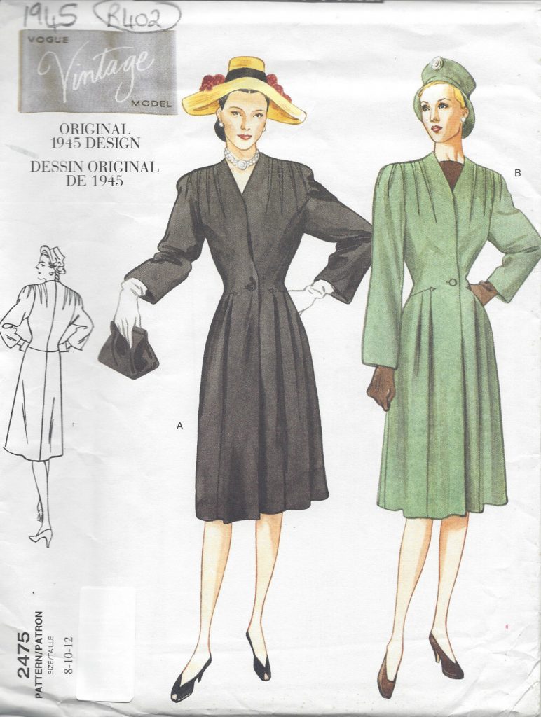1945 Vintage VOGUE Sewing Pattern COAT B31 1/2