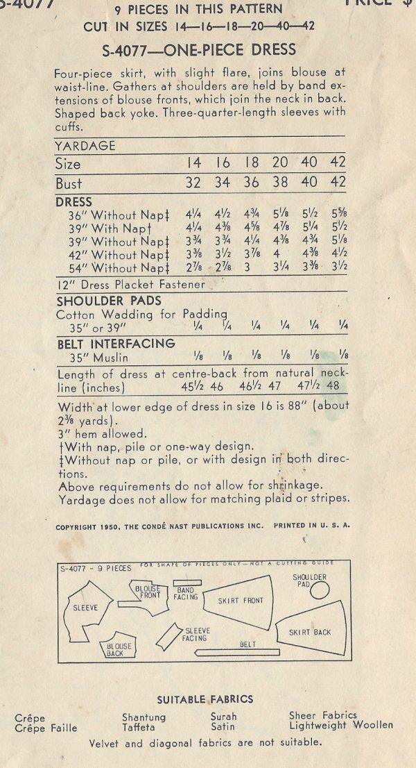 1950-VOGUE-Vintage-Sewing-Pattern-B34-DRESS-1309-251601918591-2
