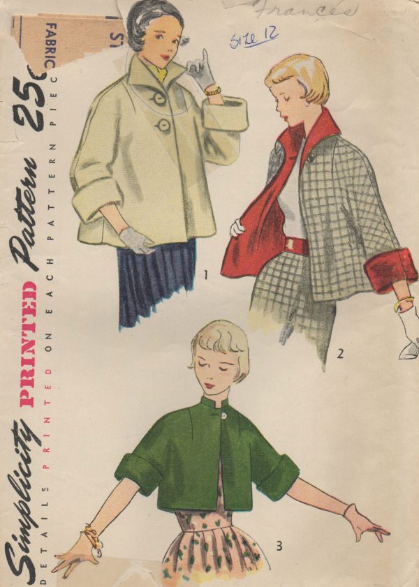 1950-Vintage-Sewing-Pattern-B30-TOPPER-JACKET-1294-261518187081