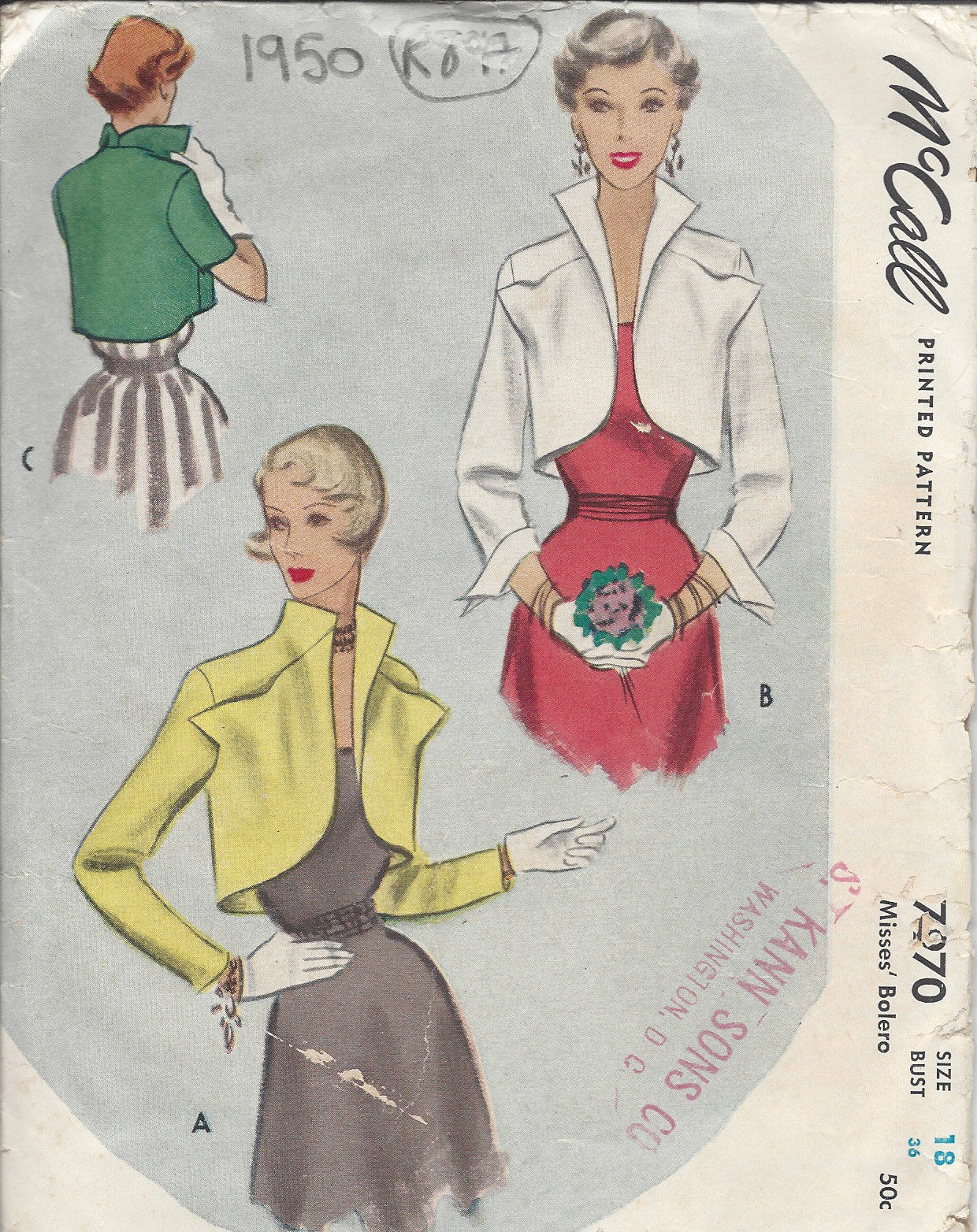 1950 Vintage Sewing Pattern B36 BOLERO ...