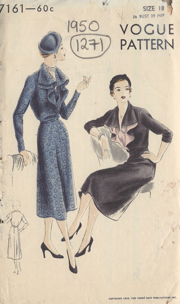 1950-Vintage-VOGUE-Sewing-Pattern-B36-DRESS-1271-251563245021