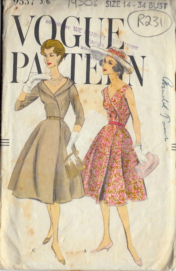 1950s Vintage VOGUE Sewing Pattern B34" DRESS (R231) By Vogue 9537
