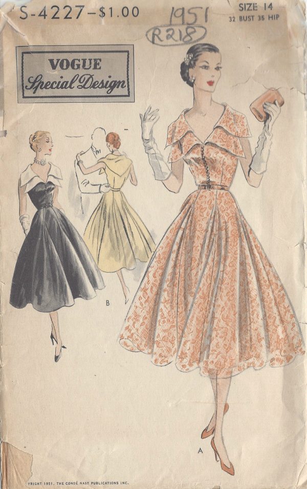 1951-Vintage-VOGUE-Sewing-Pattern-ONE-PIECE-DRESS-B32-R218-251164495051