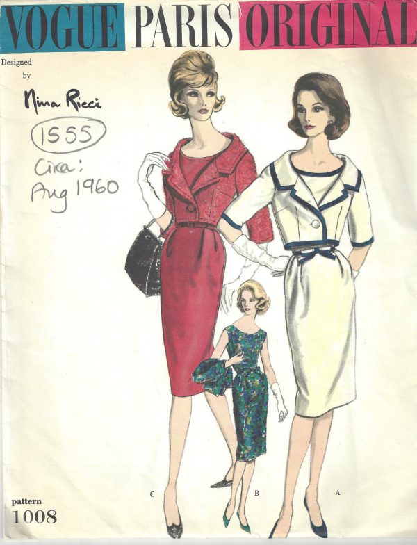 1960-Vintage-VOGUE-Sewing-Pattern-B38-BOLERO-JACKET-DRESS-1555RR-Nina-Ricci-252202845431