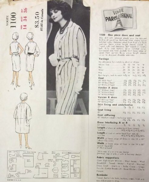 1960s-Vintage-VOGUE-Sewing-Pattern-B34-DRESS-COAT-1383R-Christian-Dior-251778214761-2