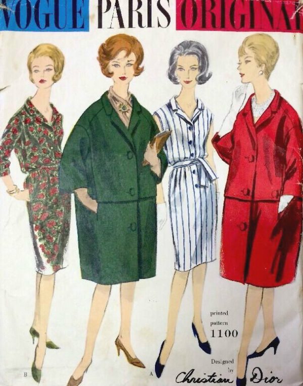 1960s-Vintage-VOGUE-Sewing-Pattern-B34-DRESS-COAT-1383R-Christian-Dior-251778214761