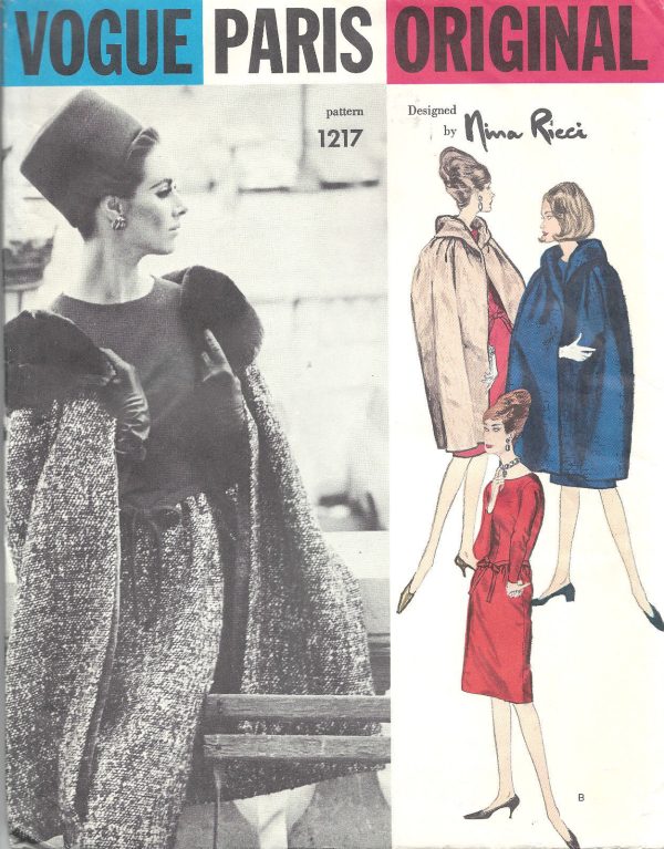 1963-Vintage-VOGUE-Sewing-Pattern-B34-CAPE-DRESS-1344-By-NINA-RICCI-261652808341