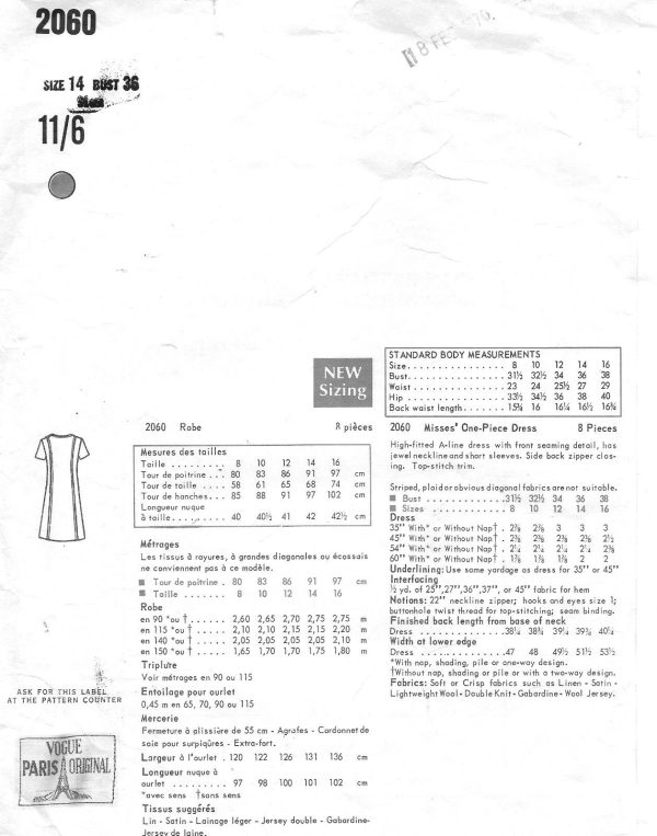 1968-Vintage-VOGUE-Sewing-Pattern-B36-DRESS-1410-By-PIERRE-BALMAIN-251949644561-2