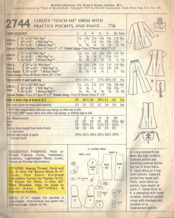 1971-Childrens-Vintage-Sewing-Pattern-S5-B24-DRESS-PANTS-C17-252521393671-2