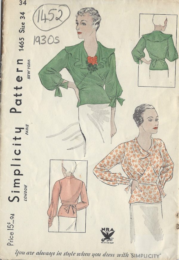 1930s-Vintage-Sewing-Pattern-B34-BLOUSE-1452-261954791532