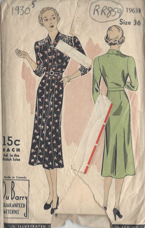 1930s-Vintage-Sewing-Pattern-B36-DRESS-R859-By-Du-Barry-251225301312