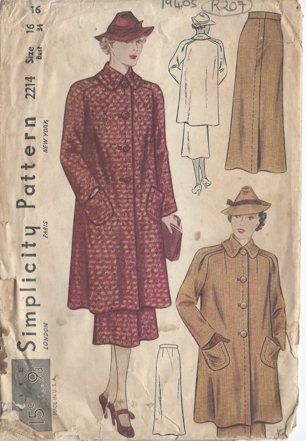 1930s-Vintage-Sewing-Pattern-COAT-SKIRT-B34-R207-251164065972