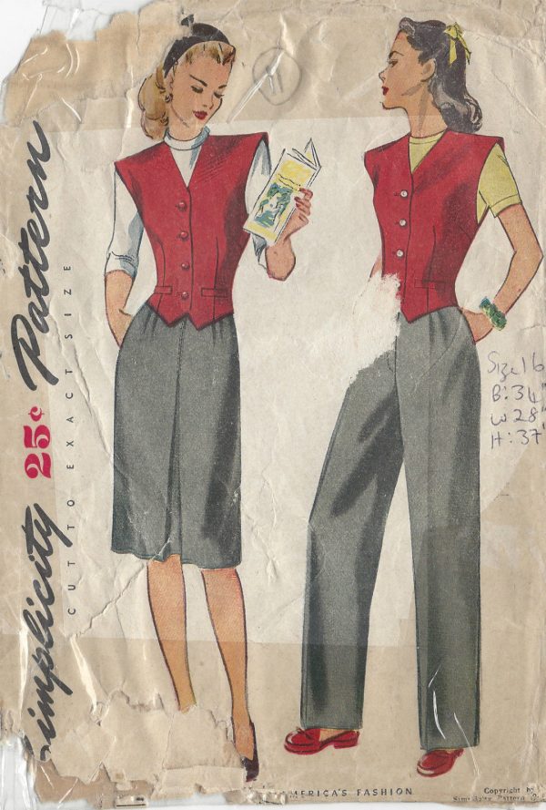 1945-Vintage-Sewing-Pattern-B34-W28-SKIRT-TROUSERS-VEST-11-251148598152