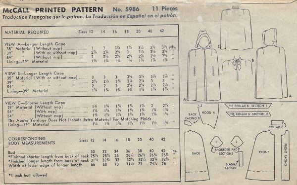 1945-Vintage-Sewing-Pattern-CAPE-B32-R254-251161683902-2